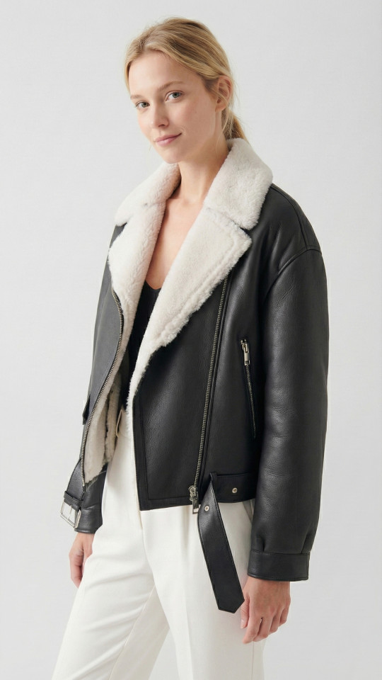 JUDY by Vorteleather — Women's Oversized Shearling Aviator Jacket