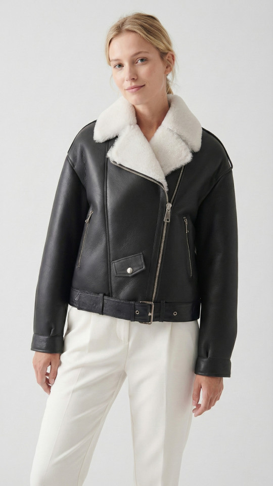 JUDY by Vorteleather — Women's Oversized Shearling Aviator Jacket