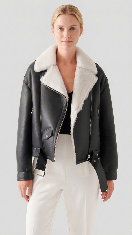JUDY by Vorteleather — Women's Oversized Shearling Aviator Jacket